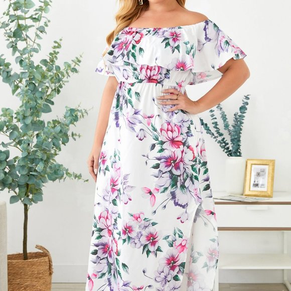 Passion of Essence Dresses & Skirts - Off The Shoulder Floral Plus Size Maxi Dress